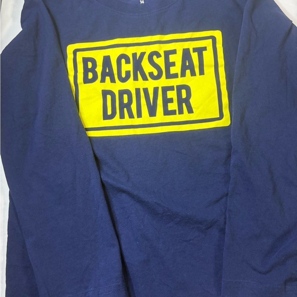 Carters Navy Graphic Tee with Bold Yellow Print Sz L